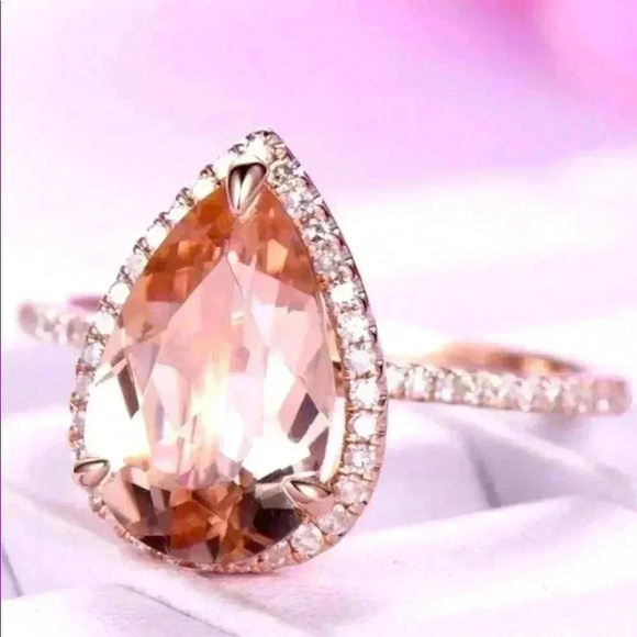 Bridgerton Era Look 14k Rose Gold Over Silver Diamond Morganite Ring - Picture 2 of 7